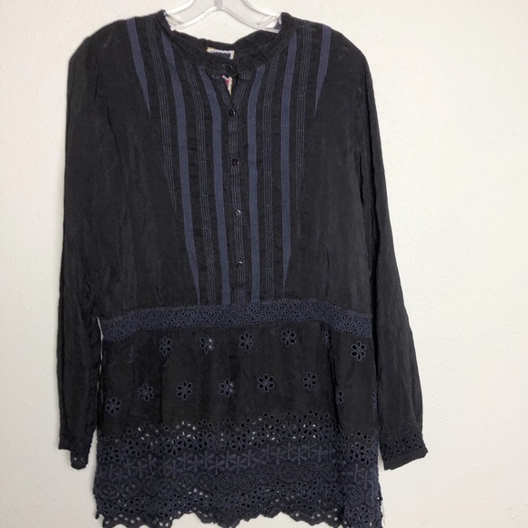 Johnny Was Dresses & Skirts - Johnny Was M Tunic Floral Embroidered Stripe Long Sleeve